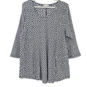 Habitat Abstract Print Blouse Black & White Women’s Size L Lagenlook Art To Wear